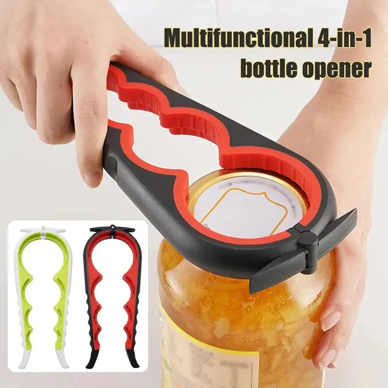 4-in-1 Multi-Function Can Opener – Bottle Cap Twister with Anti-Slip Handle for Cans & Beverages